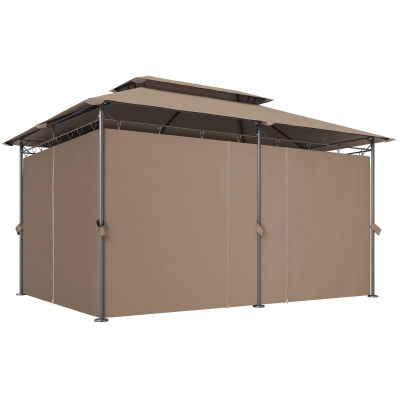 Outsunny Tonnelle Extérieur 3x4m Métal Kaki Double Toit