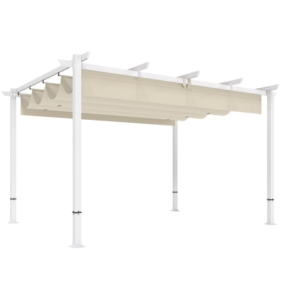 Outsunny Pérgola de Jardín 4x3 m con Techo Retráctil Protección UPF30+ Drenaje Cenador de Jardín para Patio Exterior Beige