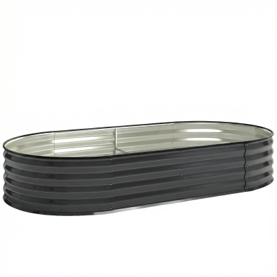 Outsunny Galvanised Raised Garden Bed, Metal Planter Box with Safety Edging, for Flowers, Herbs, Succulents, Dark Grey