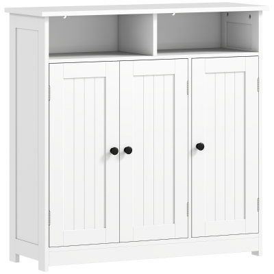 HOMCOM Armario de Baño Estrecho con 3 Puertas 2 Compartimentos Abiertos Estante Ajustable 85x30x85 cm Blanco