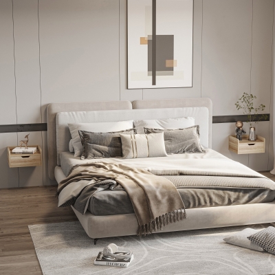 HOMCOM Set de 2 Mesitas de Noche de Pared Mesillas Flotantes con 1 Cajón para Dormitorio Habitación 40x30x19,5 cm Natural