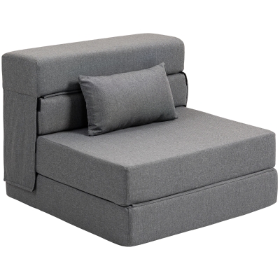 HOMCOM Bodensofa, Polstercouch, in Matratze umwandelbar, Schaumstoff, Kissen, Grau