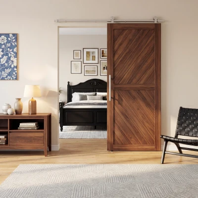 HOMCOM 152CM Herrajes para puerta corredera de granero, riel para puerta corredera de 76 cm de ancho, espesor 30 mm, plateado