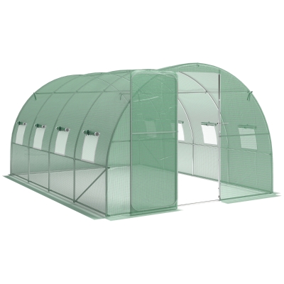 Outsunny Polytunnel Greenhouse Hinged Door Mesh Windows Green