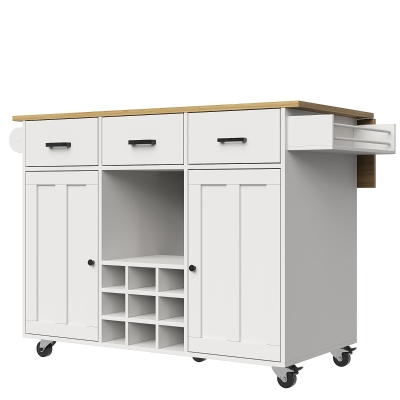 Carrello da cucina con piano di lavoro ribaltabile, Bianco