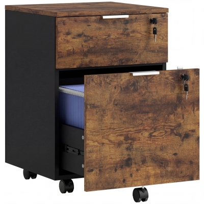 HOMCOM Lockable Filing Cabinet 2-Drawer Black Rustic Brown