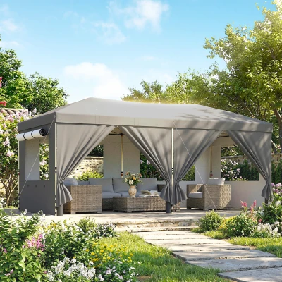 Outsunny Gartenpavillon 3 x 6 m Pop-up Faltpavillon höhenverstellbar UV50+ einfacher Aufbau dunkelgrau