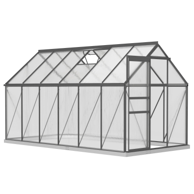 Outsunny Serre Aluminium Polycarbonate 190x375x199cm avec Fondation