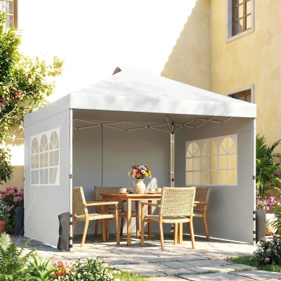 Outsunny Pop Up Canopy Waterproof Height Adjustable Gazebo with 3 Sidewalls Wheeled Bag for Parties 3 x 3 m White
