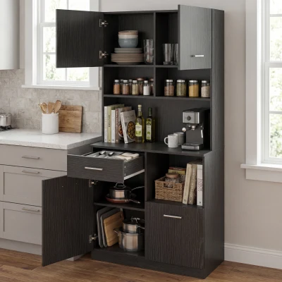 HOMCOM Keukenkast buffetskast met lade soft-close 80x35x180 cm zwart