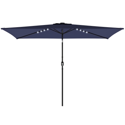 Outsunny Parasol LED Solaire 2,9x2,5m Bleu Foncé Métal Inclinable