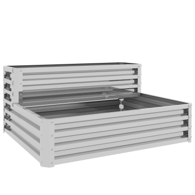 Outsunny Jardinera Exterior de Acero Galvanizado con Diseño de Escalera Base Abierta para Cultivos Plantas 120x101x58 cm Plata