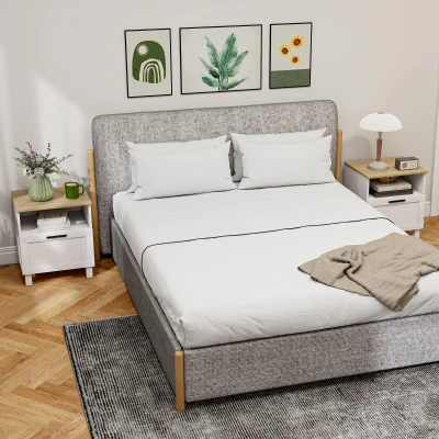 HOMCOM Juego de 2 Mesitas de Noche Mesillas de Noche con Cajón Compartimento Abierto Patas de Madera 45x38x50 cm Blanco