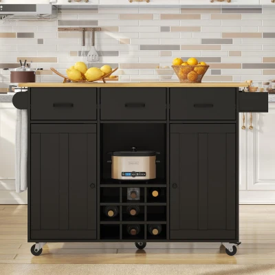 Desserte de cuisine avec plateau rabattable, Noir