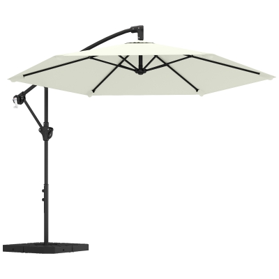 Outsunny Guarda-Sol Suspenso Aprox. Ø300 cm com Mecanismo de Travamento Manivela Base e Pesos Creme Branco