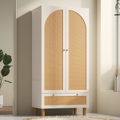 Armadio portaoggetti a 2 ante in rattan, Bianco