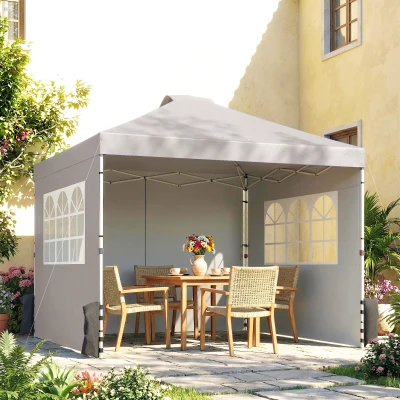 Outsunny Pop Up Canopy Waterproof Height Adjustable Gazebo with 3 Sidewalls Wheeled Bag for Parties 3 x 3 m Grey