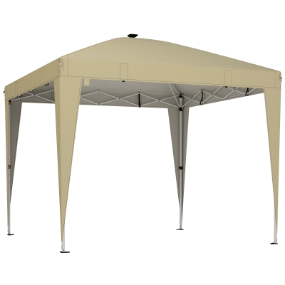 Outsunny Pérgola Plegable 3x3 m con Iluminación y Bolsa, 297x297x288 cm, Crema