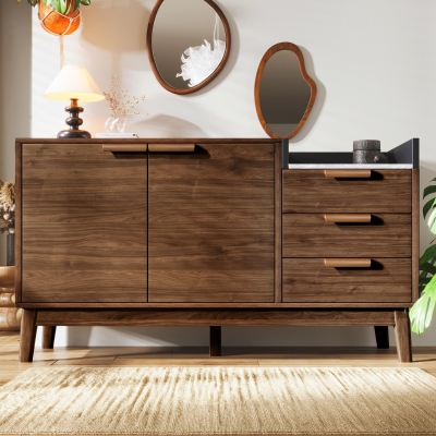 Mobile contenitore con 3 cassetti e armadio a 2 ante, Color legno