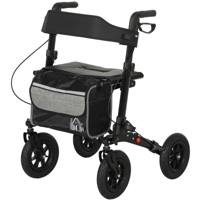 HOMCOM Déambulateur 4 Roues Pliable Aluminium Siège Noir