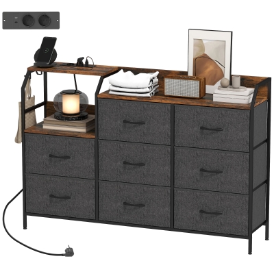 HOMCOM Commode 8 Tiroirs Tissu avec Station Recharge Marron