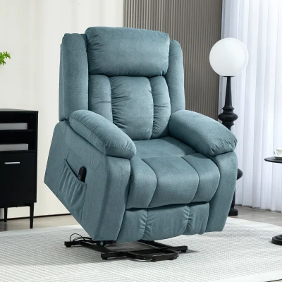 HOMCOM Sillón Relax Reclinable Eléctrico Levanta Personas con Puerto USB Control Remoto Asiento Ancho Reposapiés Azul
