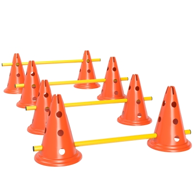 PawHut Conjunto de Agilidade para Cães Barreiras de Obstáculos para Treino de Coordenação 8 Cones 8 Barras Bolsa de Transporte Laranja