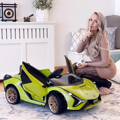 HOMCOM Kinder Elektrische Auto, Lamborghini, 3-5 km/u, Afstandsbesturing, voor 3-5 jaar, Groen