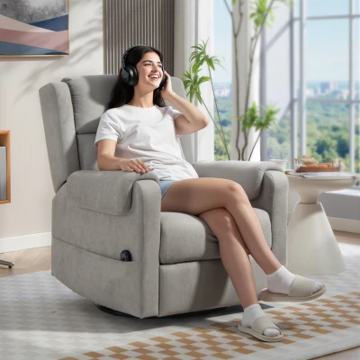 HOMCOM Sillón Relax Reclinable Eléctrico Giratorio y Basculante con Reposapiés Ajustable Mando a Distancia Gris Claro