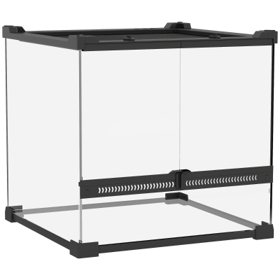 PawHut Reptile Glass Terrarium, Reptile Vivarium with Front Ventilation, Escape-Proof Knob Lock, Glass Enclosure for Lizards, Horned Frogs, Snakes, 30 x 30 x 30 cm, Black