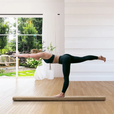 HOMCOM Poutre Gymnastique Pliable 210cm Antidérapante Marron