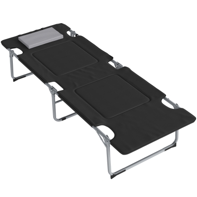 Outsunny Lit de Camping Portable 183x66x33cm Noir Avec Oreiller