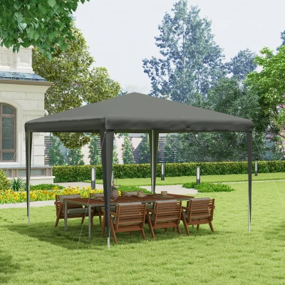 Outsunny Tenda Desmontável de Jardim 3x3 m Tenda para Exteriores com 4 Orifícios de Drenagem e Tubos de Aço Cinzento