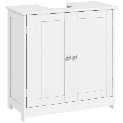Meuble Sous Vasque Meuble Salle De Bain HOMCOM Sous Lavabo - 60x30x63 Cm - Blanc - 2 Portes Magnétiques Étagère Réglable Meuble Vasque Rangement