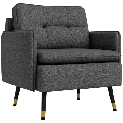 HOMCOM Fauteuil Scandinave Tissu Gris Métal Noir