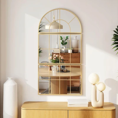 HOMCOM Miroir Fenêtre 3 Pièces Métal Doré 76x150 cm