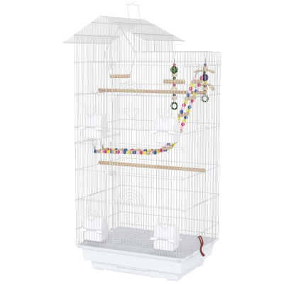 PawHut Cage Oiseaux 100cm 4 Mangeoires 3 Perchoirs Perruche