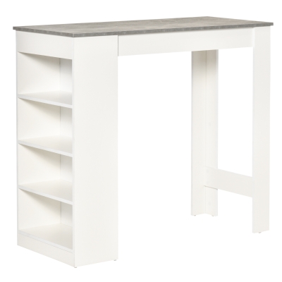 HOMCOM Table de bar pour 2 personnes, table haute mange debout avec 4 étagères ouvertes, 115x50x102,7cm, blanc et gris