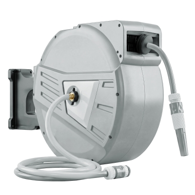 Outsunny Tambur furtun de perete 40+2 m x Ø 15mm, tambur pentru furtun de apă retractabil automat pivotant la 180°, Gri