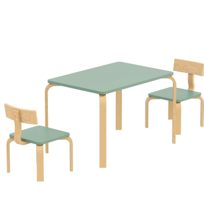 AIYAPLAY Table et 2 Chaises Enfant Bois Vert 78x53x53cm