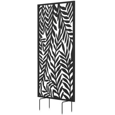 Outsunny Panneau Brise Vue Extérieur 130x65cm Motif Feuilles Noir