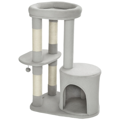 PawHut Arbre à Chat 90cm Griffoirs Niche Plateforme Gris Clair