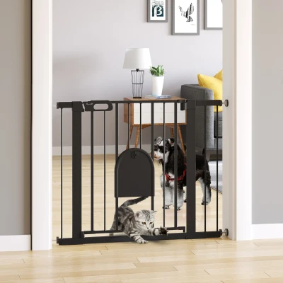 PawHut Barrière Chiens Réglable avec Porte 75-103x76cm Noir