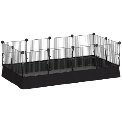 PawHut Valla Metálica para Mascotas de 12 Paneles DIY Alfombrilla Impermeable Parque para Cobayas Erizos 120x60x40 cm Negro
