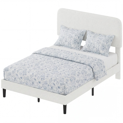 HOMCOM Lit Double Tête Réglable Sherpa Blanc Lattes de Support