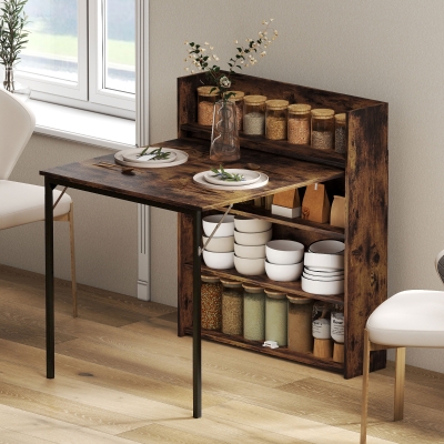 HOMCOM Esstisch Klappbar mit Regal, Industrie-Design, Platzsparend, Für Kleine Räume, 80x90x93cm, Rustikal-Braun