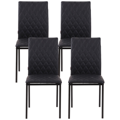 HOMCOM Lot de 4 chaises de salle à manger, chaises de cuisine, capitonnage rhombique et pieds en métal, 41x50x91cm, noir