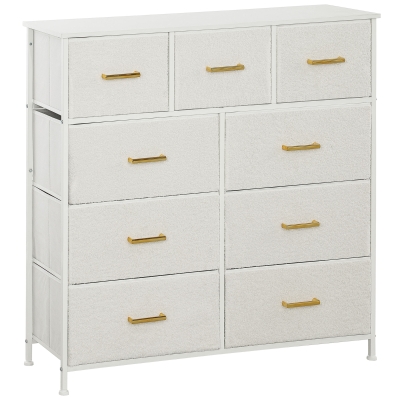 HOMCOM Chest of Drawers, 9 Drawers Boucle Storage Organiser with Steel Frame, Fabric Dresser for Bedroom, Living Room, Hallway, Wardrobe, Cream White