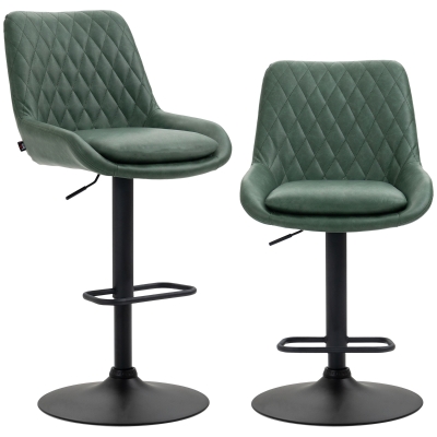 HOMCOM Retro Bar Stools Set of 2 Swivel Adjustable Green
