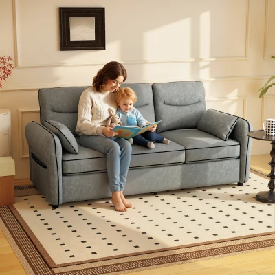 HOMCOM 3-Seater Faux Leather Sofa Grey